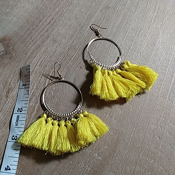 Silver And Yellow Stament Necklace And  Vibrant Yellow Tassel earrings Hoops - Picture 11 of 17